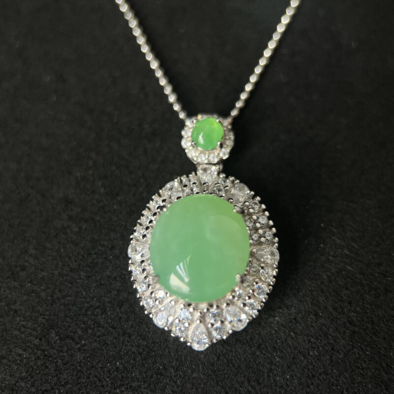 [12.2x10.9x6.1mm] Icy Green Jade Necklace In setting, NOG-5564 | Certified Grade A Jade