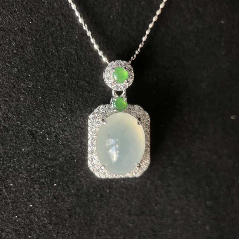 [11.5x9.7x5.5mm] Icy Icy White Jade Necklace In setting, NOI-5724 | Certified Grade A Jade