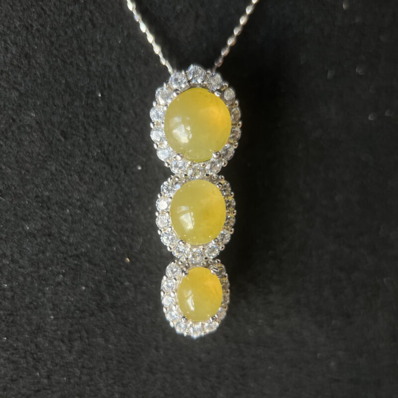 [7.4x7.6x5.1mm] Icy Yellow Jade Necklace In setting, NOY-5742 | Certified Grade A Jade