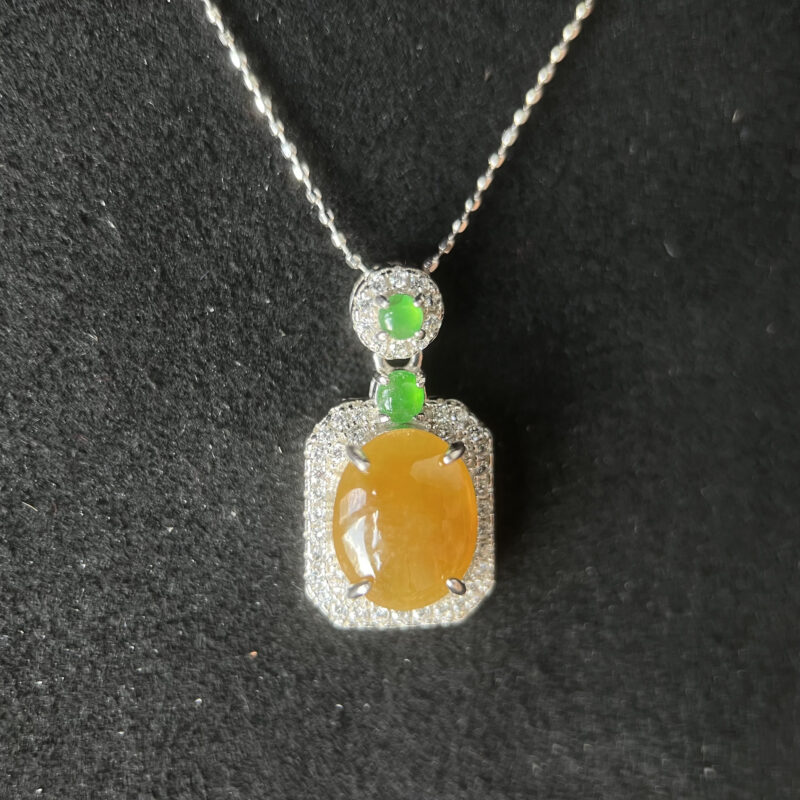 [9.9x8x5.1mm] Icy Yellow Jade Necklace In setting, NOY-5750 | Certified Grade A Jade