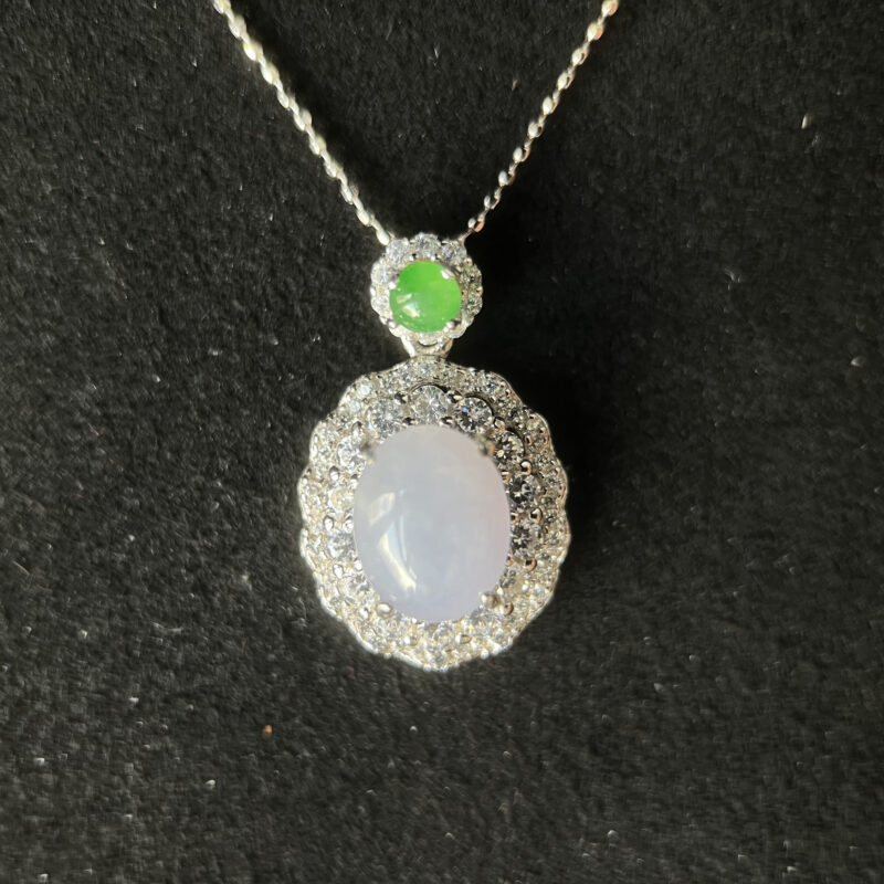 [9.6x7.6x5mm] Icy Lavender Jade Necklace In setting, NOL-5758 | Certified Grade A Jade