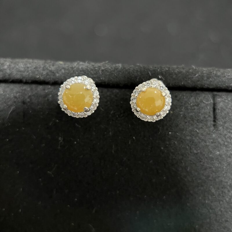 [5.4x5.4x3.1mm] Glutinous Icy Yellow Jade Earring In setting, ERY-2013 | Certified Grade A Jade
