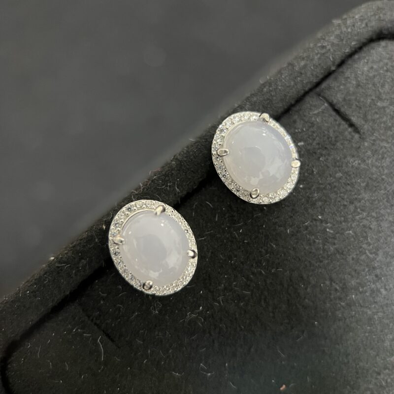 [8.6x7.3x4.8mm] Glassy Lavender Jade Earring In setting, EOL-2052 | Certified Grade A Jade