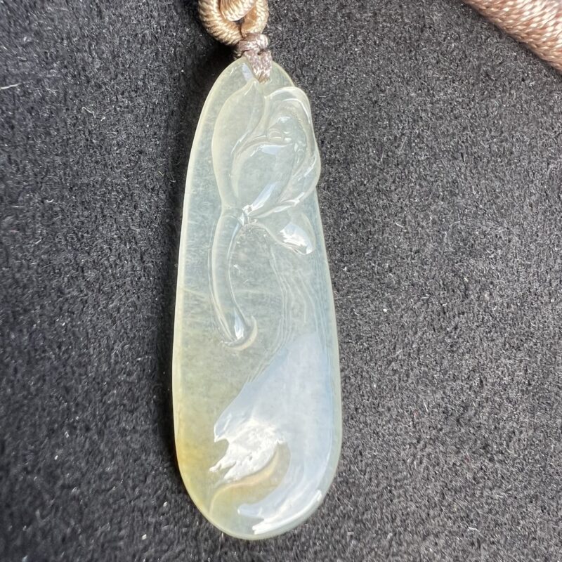 Icy Icy White Jade Pendant Lotus and Fish, POI-3258 | Certified Grade A Jade