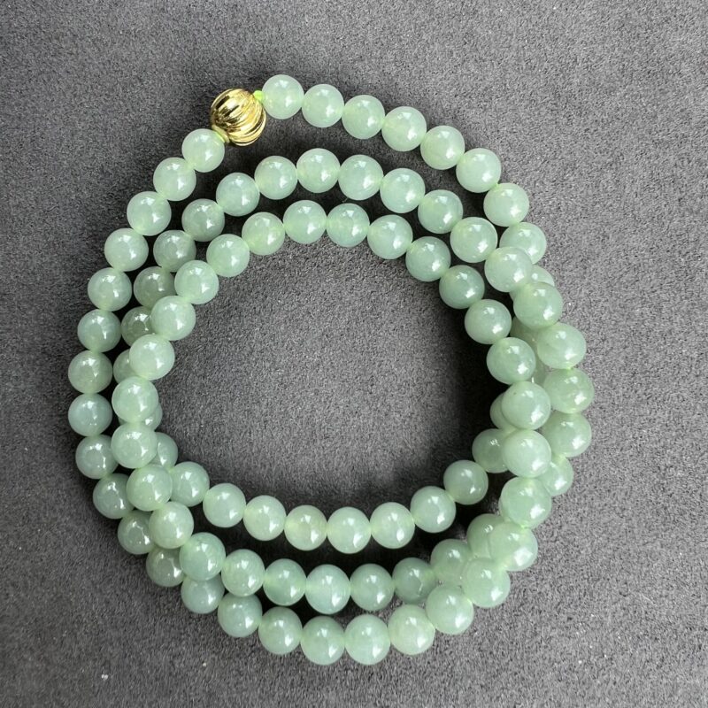 [7mm] Icy Green Jade Necklace Beads, NBG-3312 | Certified Grade A Jade