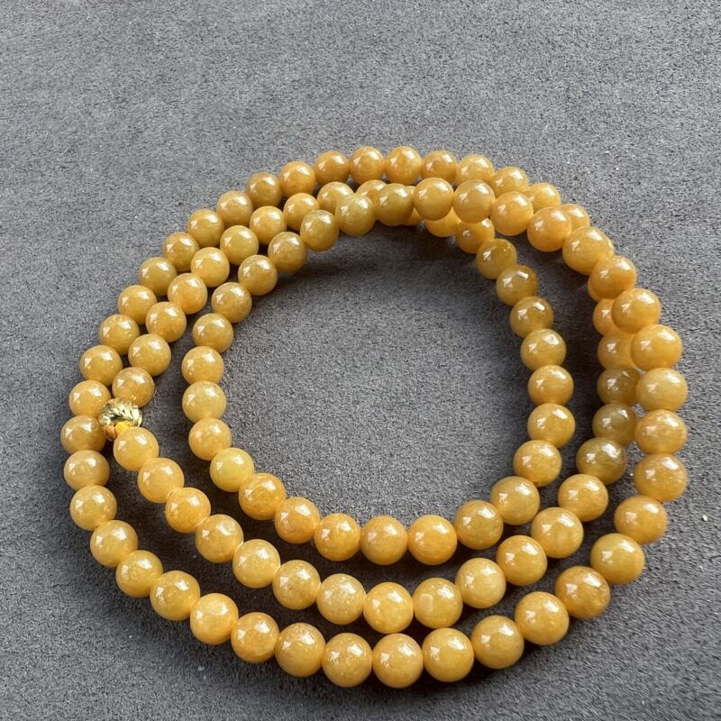 [6mm] Icy Yellow Jade Necklace Beads, NBY-3360 | Certified Grade A Jade