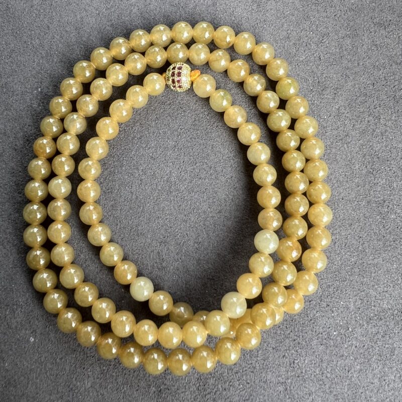 [6mm] Glassy Yellow Jade Necklace Beads, NBY-3369 | Certified Grade A Jade