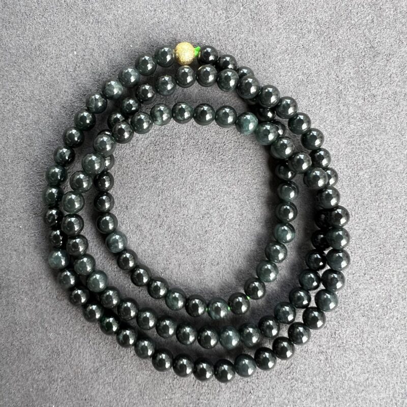 [5mm] Icy Wu Ji / Black Jade Necklace Beads, Wu Ji, NBW-3391 | Certified Grade A Jade