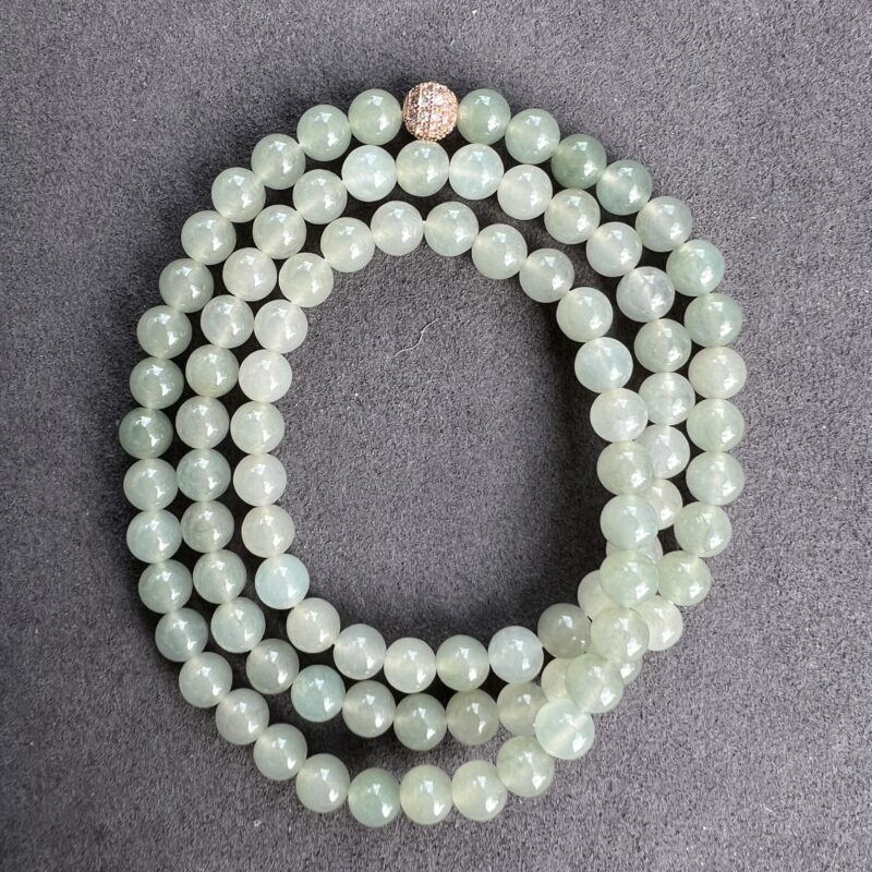[7mm] Glassy Green Jade Necklace Beads, NBG-3420 | Certified Grade A Jade
