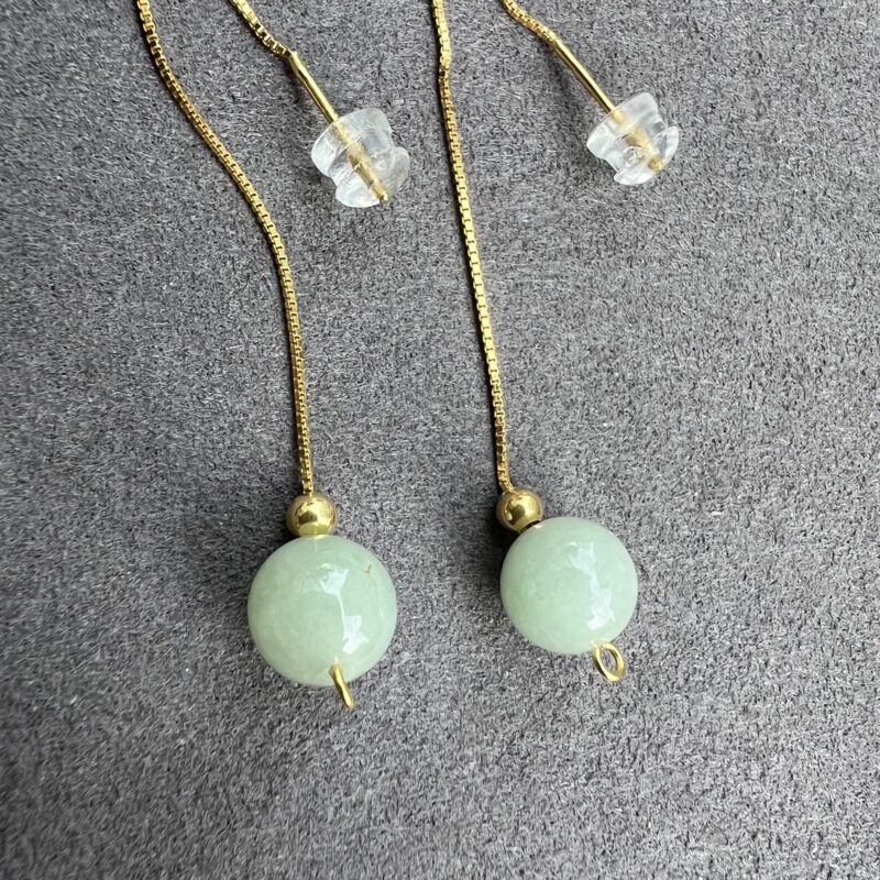 [8.3x8.3xmm] Glutinous Icy Green Jade Earring In setting, ECG-4134 | Certified Grade A Jade