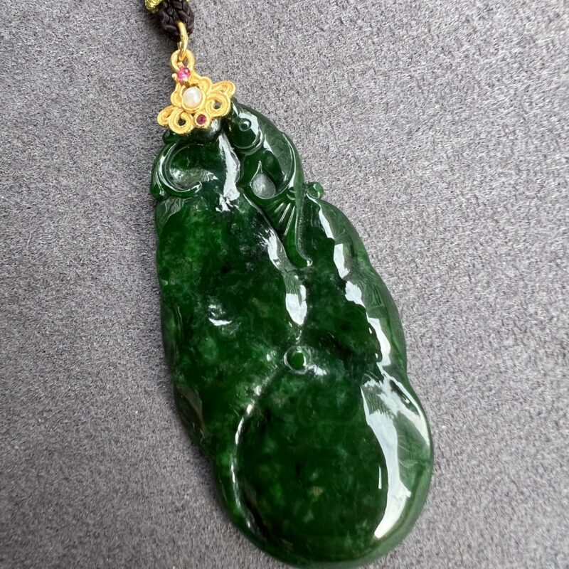 Icy Green Jade Pendant Lotus and Fish, PLG-4306 | Certified Grade A Jade