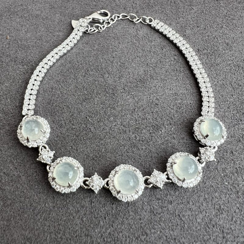 [6.5x6.5x3.7mm] Glassy Icy White Jade Bracelet In setting, BBI-4886 | Certified Grade A Jade