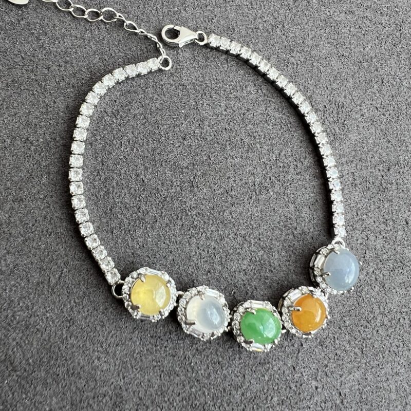[6.5x6.5x3.7mm] Glassy Multi-color Jade Bracelet In setting, BBM-4946 | Certified Grade A Jade