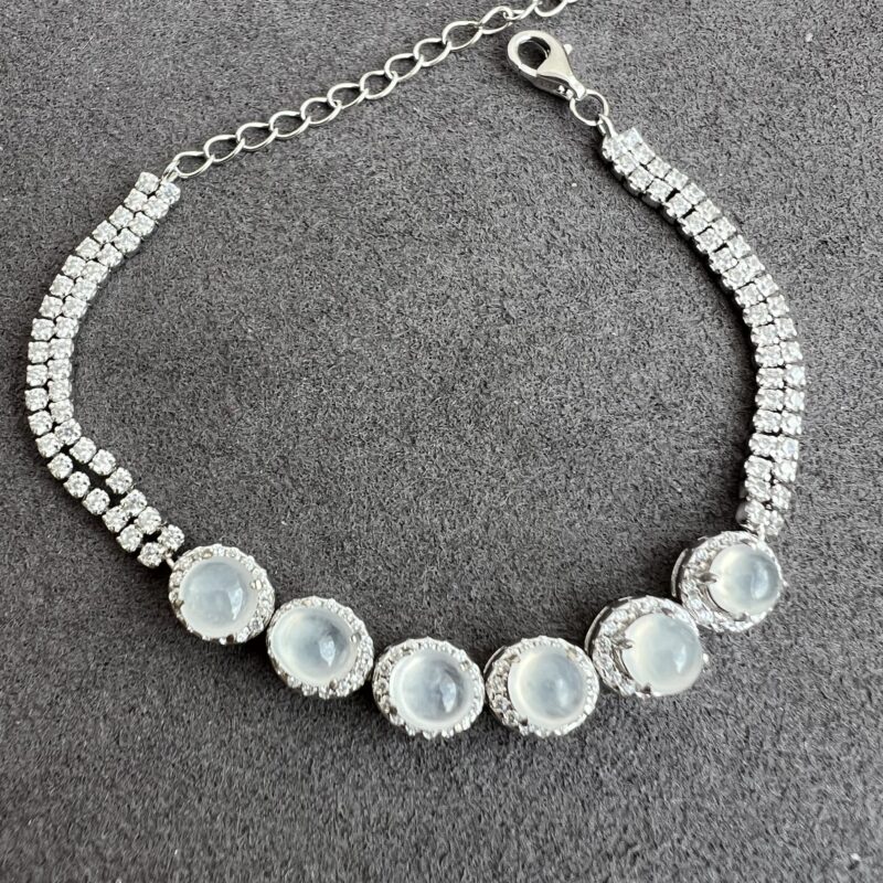 [6.5x6.5x3.7mm] Glassy Icy White Jade Bracelet In setting, BBI-4954 | Certified Grade A Jade