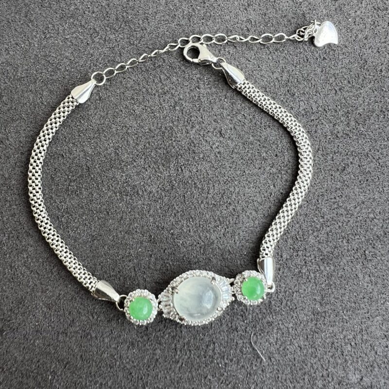 [8.9x8.9x3.7mm] Glassy Icy White Jade Bracelet In setting, BBI-4963 | Certified Grade A Jade
