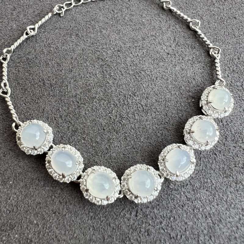 [5.4x5.4x3.7mm] Glassy Icy White Jade Bracelet In setting, BBI-4970 | Certified Grade A Jade