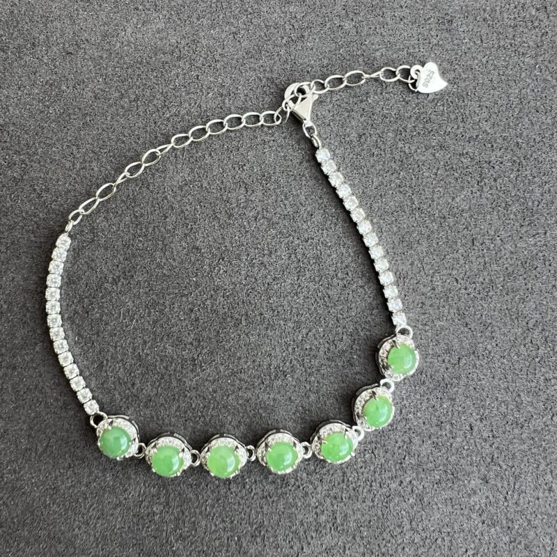[5.4x5.4x3.7mm] Glassy Green Jade Bracelet In setting, BBG-4987 | Certified Grade A Jade