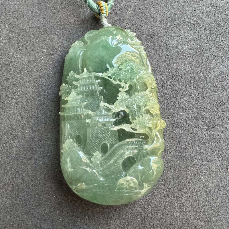 Icy Green Jade Pendant Shan Shui (Fortune), PHG-6058 | Certified Grade A Jade