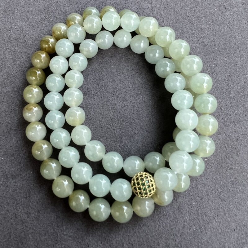 [9mm] Icy Yellow Jade Necklace Beads, NBY-5899 | Certified Grade A Jade