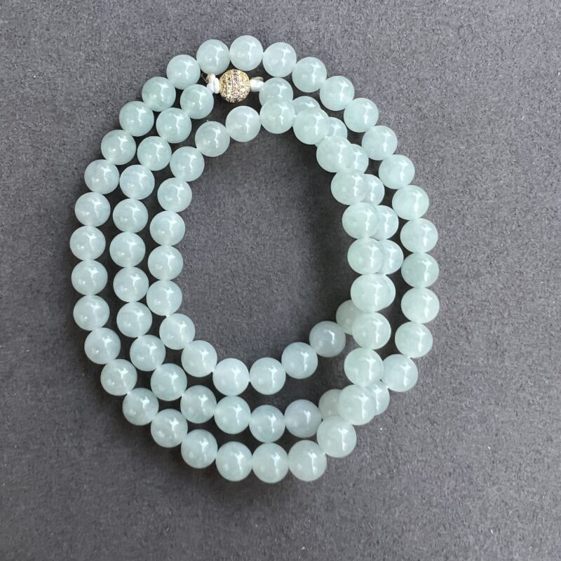 [8mm] Icy Blue Jade Necklace Beads, NBB-5890 | Certified Grade A Jade