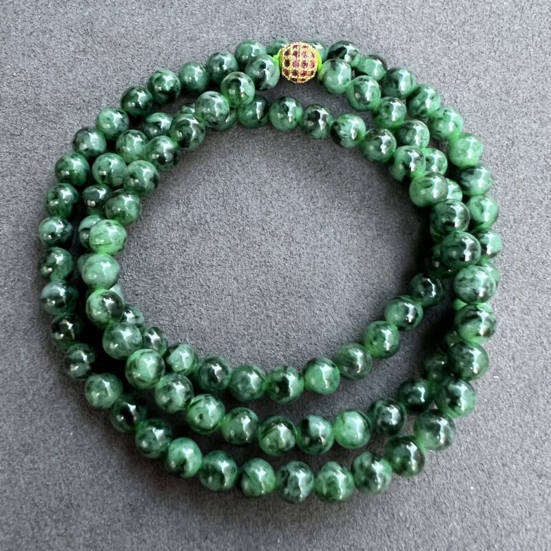 [6mm] Icy Green Jade Necklace Beads, NBG-5881 | Certified Grade A Jade