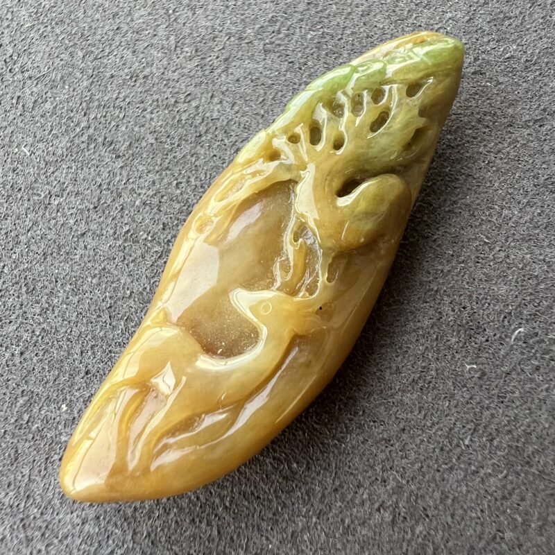 Icy Yellow Jade Pendant Fortune Deer, PHY-7463 | Certified Grade A Jade