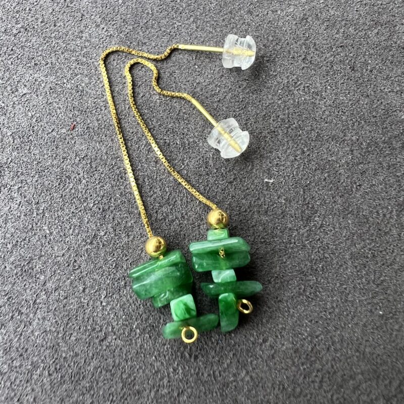 [11.8xxmm] Icy Green Jade Earring In setting, EIG-7473 | Certified Grade A Jade