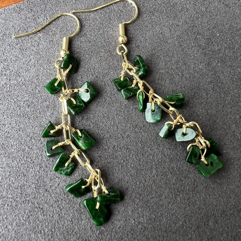 [45x10x3mm] Icy Green Jade Earring In setting, EIG-7482 | Certified Grade A Jade