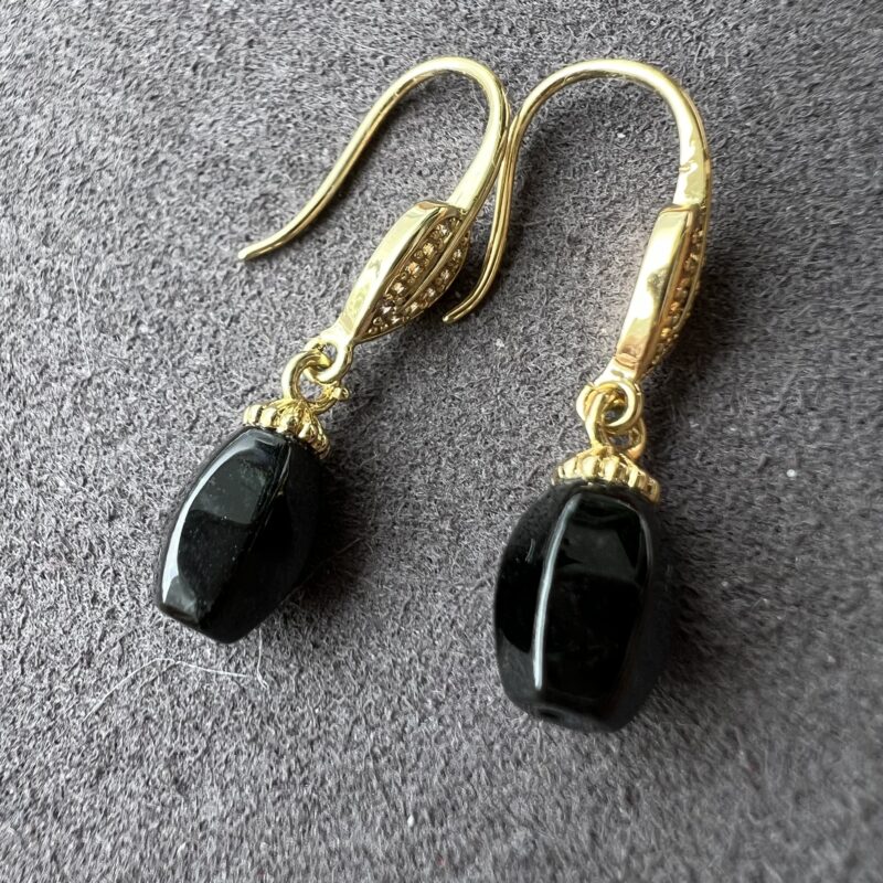 [8.9x6x6mm] Glutinous Icy Wu Ji / Black Jade Earring In setting, ESW-7484 | Certified Grade A Jade