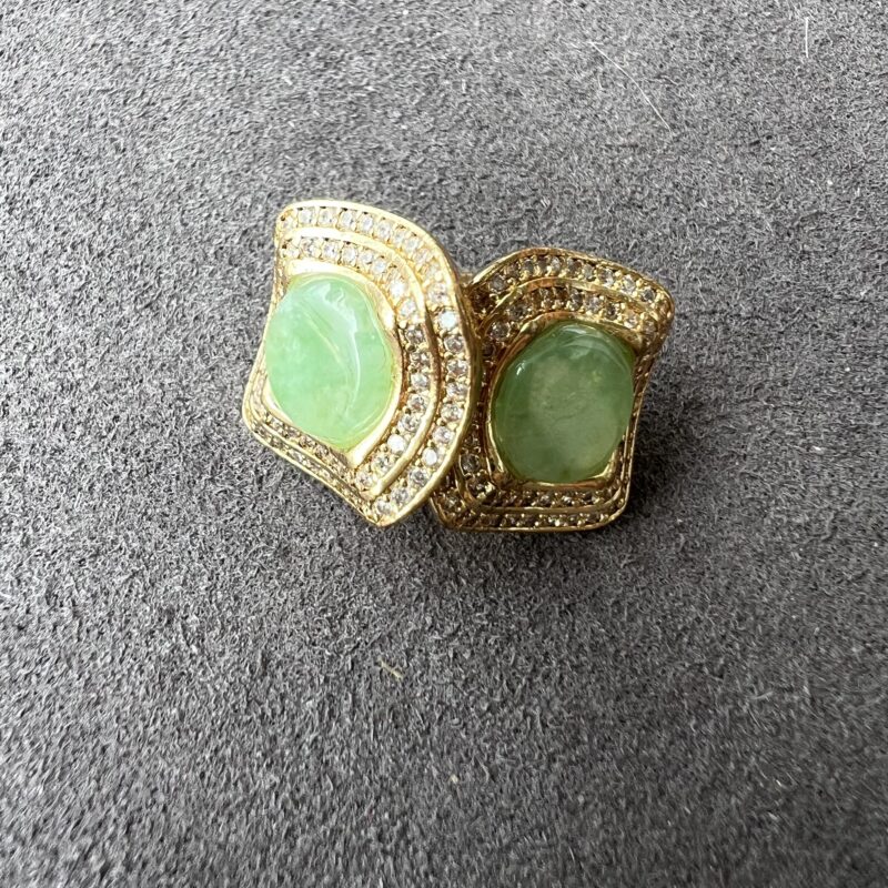 [8.8x8.8x2mm] Glutinous Icy Green Jade Earring In setting, ESG-7486 | Certified Grade A Jade