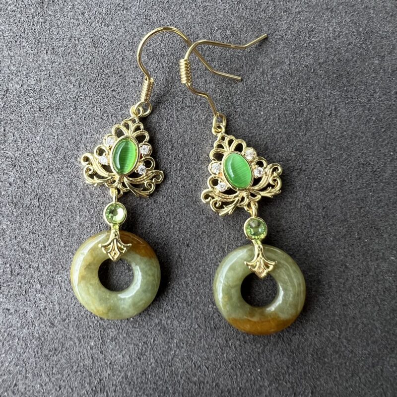 [10x10x3.5mm] Glutinous Icy Yellow Jade Earring In setting, ERY-7488 | Certified Grade A Jade