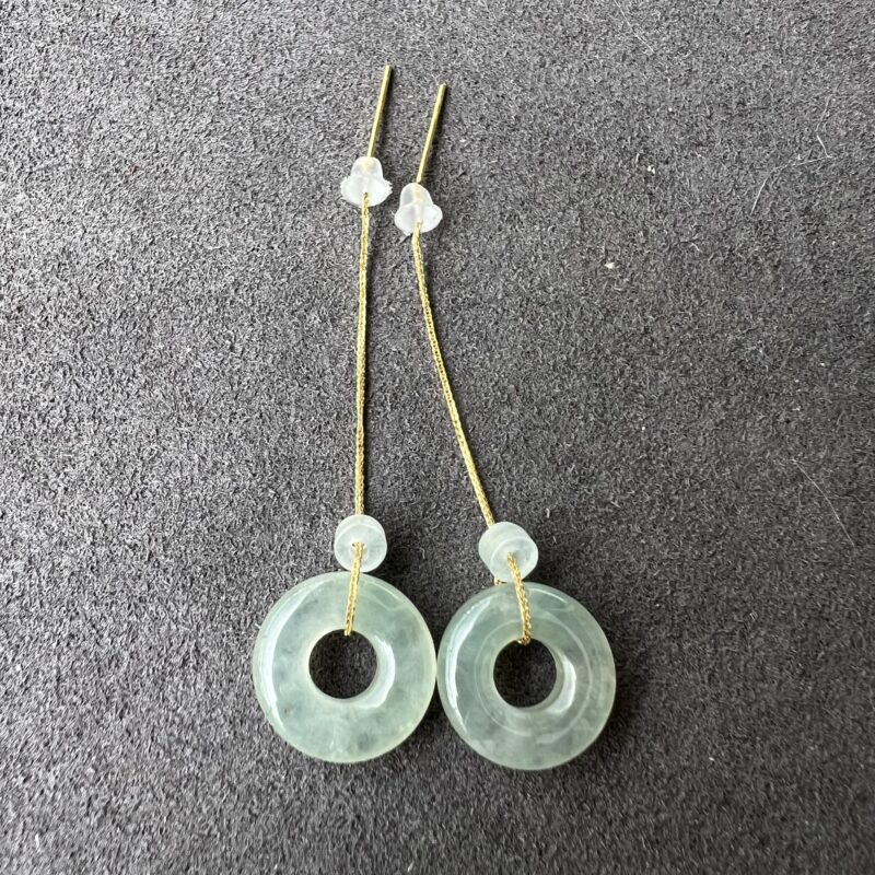 [13.1xxmm] Icy Blue Jade Earring 18K Gold, ERB-7490 | Certified Grade A Jade