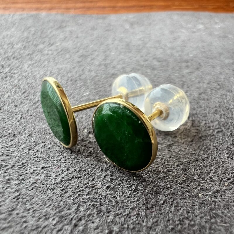 [8.2x8.2x3mm] Icy Green Jade Earring 18K Gold, ERG-7496 | Certified Grade A Jade