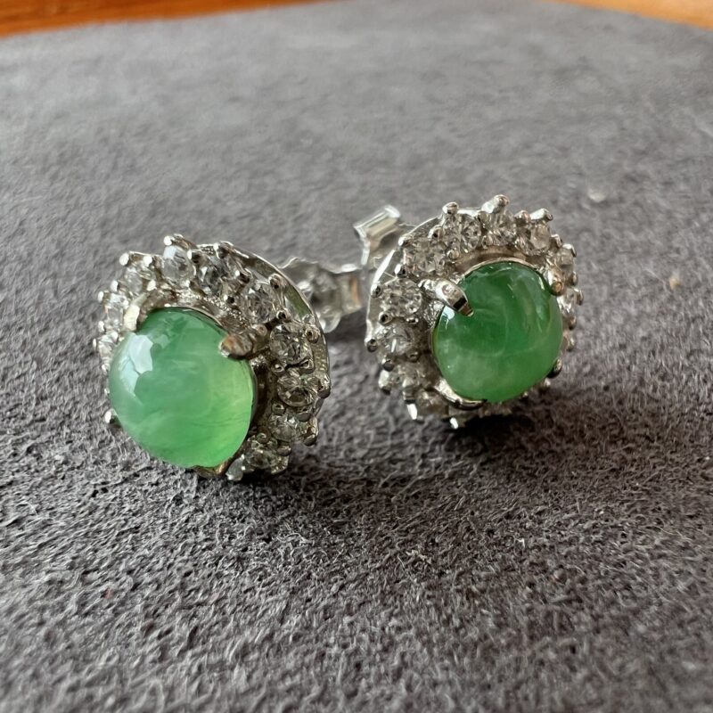 [5x4.5x2mm] Icy Green Jade Earring In setting, EOG-7498 | Certified Grade A Jade