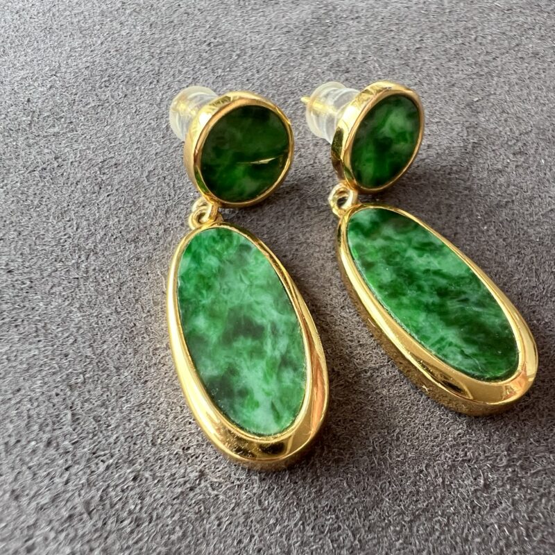 [18x9x3mm] Icy Green Jade Earring In setting, EOG-7511 | Certified Grade A Jade