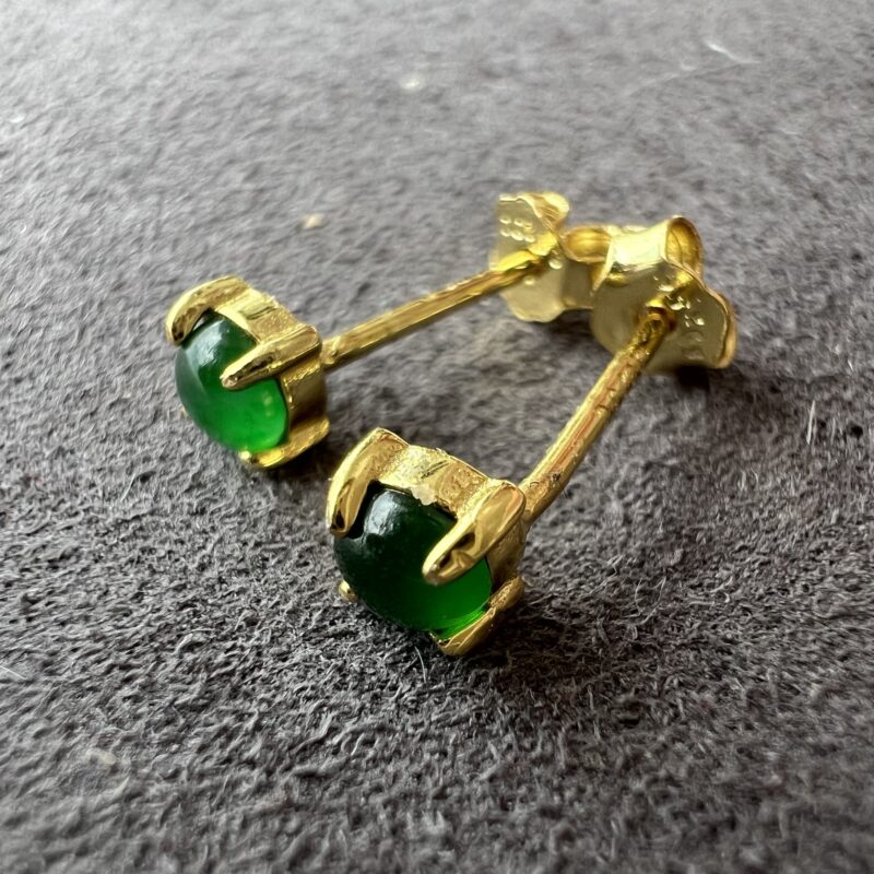 [4x4x3mm] Glutinous Icy Green Jade Earring In setting, ERG-7523 | Certified Grade A Jade