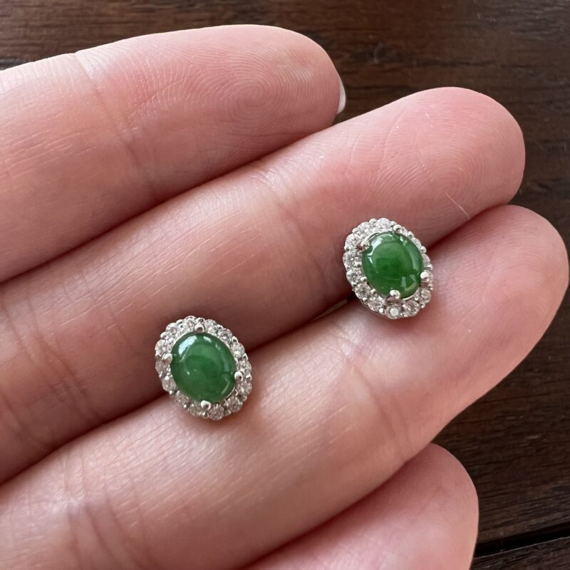 [4x4x3mm] Icy Green Jade Earring In setting, EOG-7525 | Certified Grade A Jade