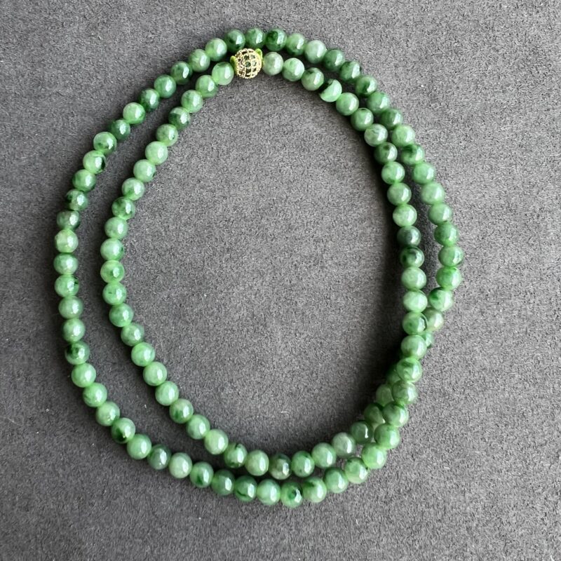 [6mm] Icy Green Jade Necklace Beads, NBG-7538 | Certified Grade A Jade