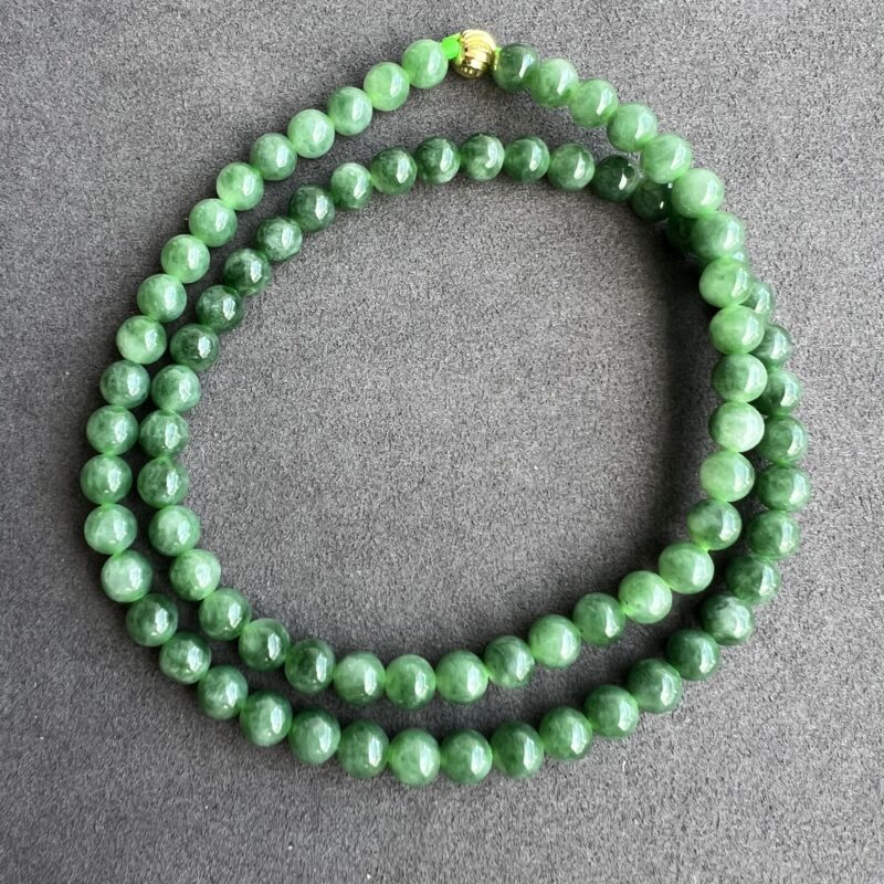 [7mm] Icy Green Jade Necklace Beads, NBG-7556 | Certified Grade A Jade