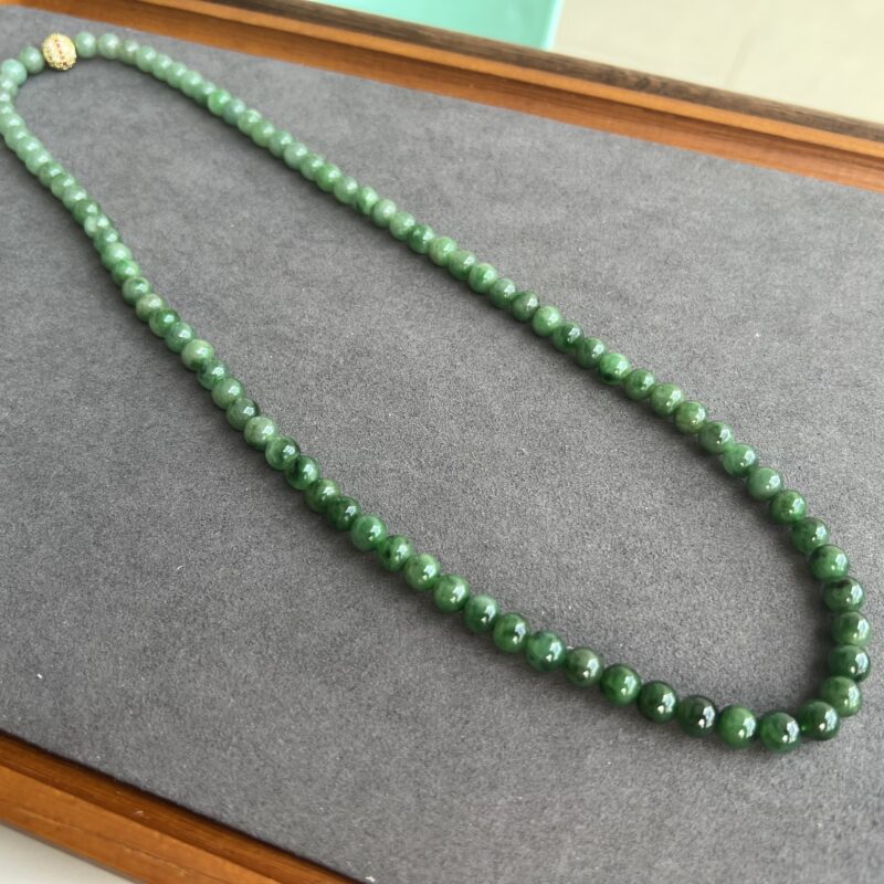 [7mm] Icy Green Jade Necklace Beads, NBG-7557 | Certified Grade A Jade