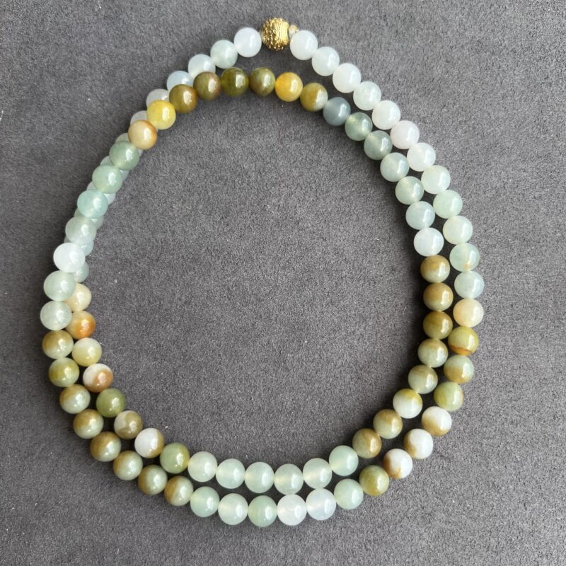[7mm] Icy Multi-color Jade Necklace Beads, NBM-7568 | Certified Grade A Jade