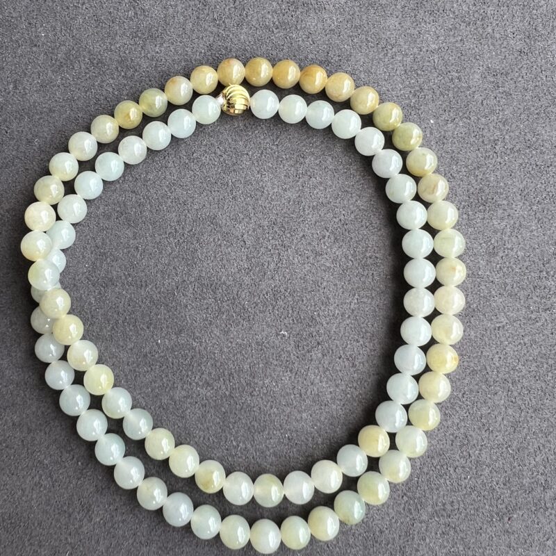 [7mm] Icy Yellow Jade Necklace Beads, NBY-7569 | Certified Grade A Jade