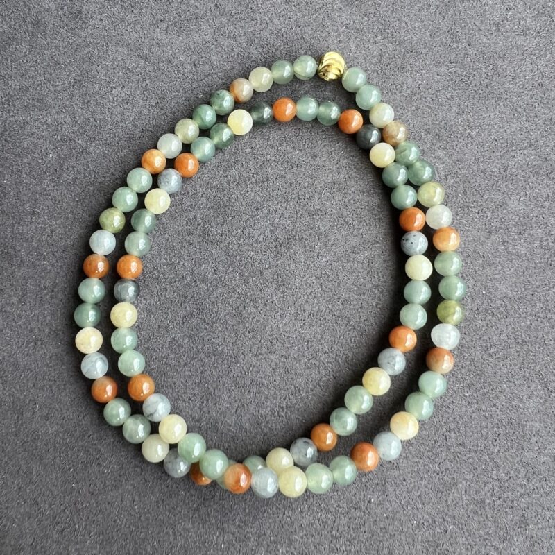 [6mm] Icy Multi-color Jade Necklace Beads, NBM-7572 | Certified Grade A Jade