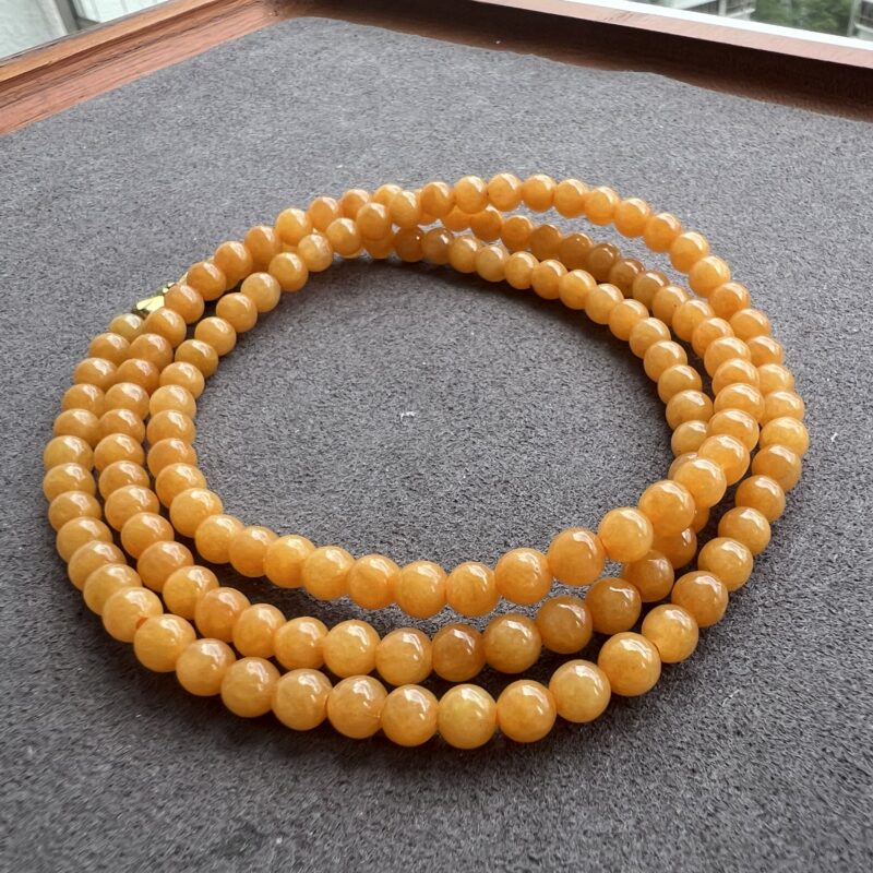 [5mm] Icy Yellow Jade Necklace Beads, NBY-7574 | Certified Grade A Jade
