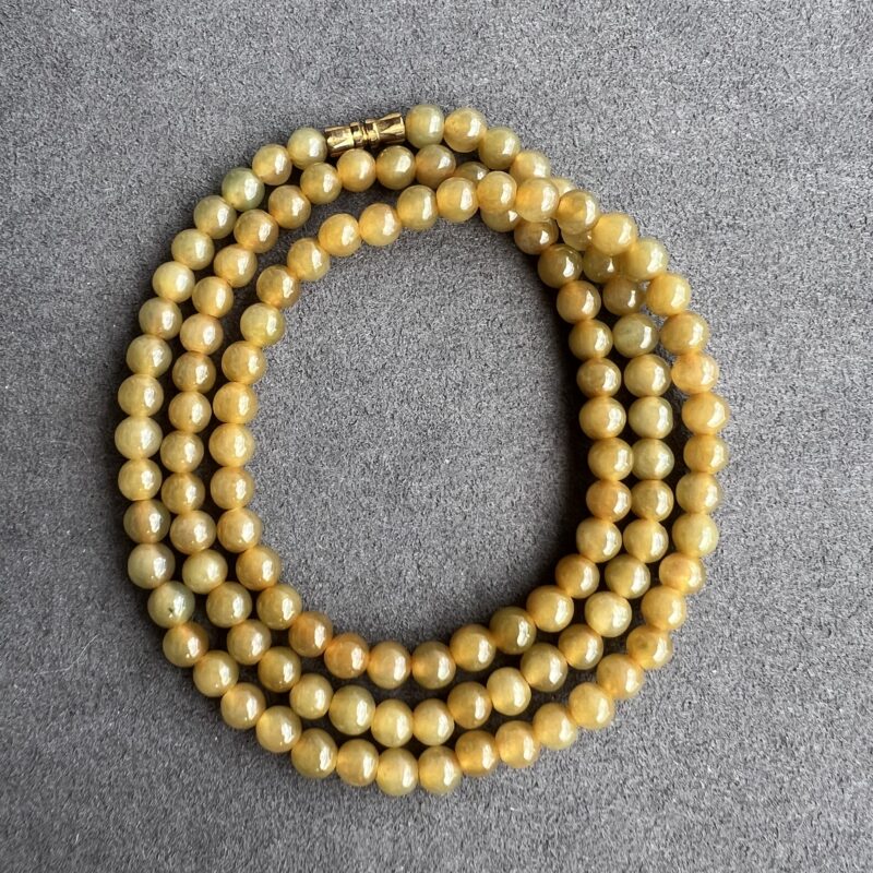[5mm] Icy Yellow Jade Necklace Beads, NBY-7579 | Certified Grade A Jade