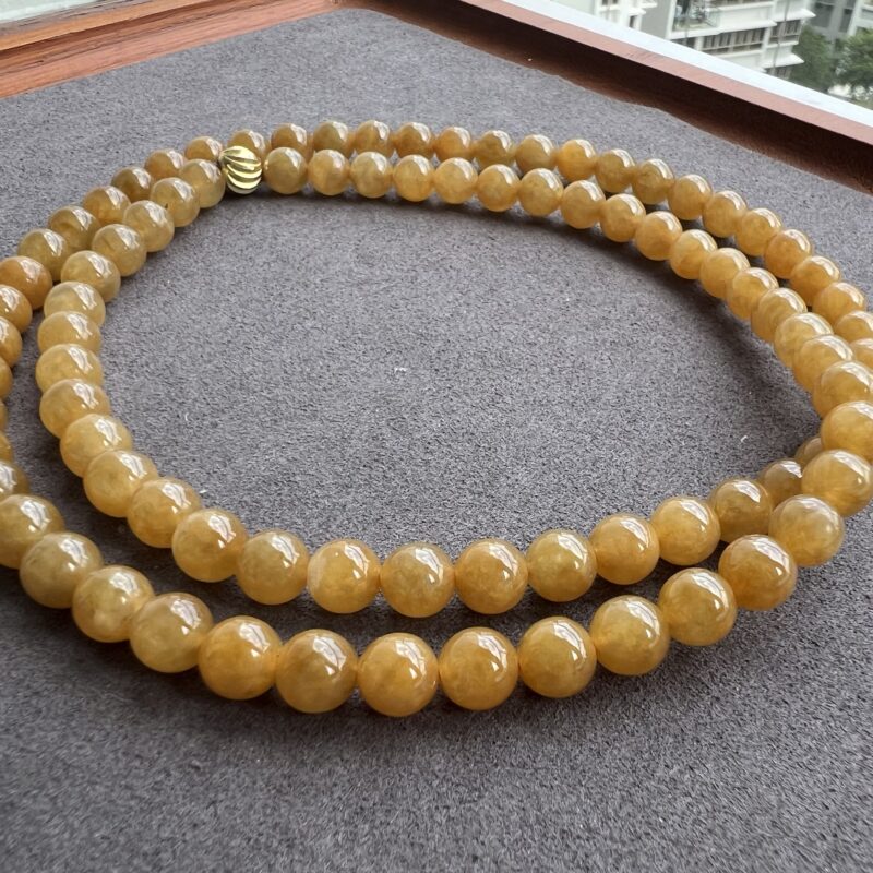 [7mm] Icy Yellow Jade Necklace Beads, NBY-7580 | Certified Grade A Jade