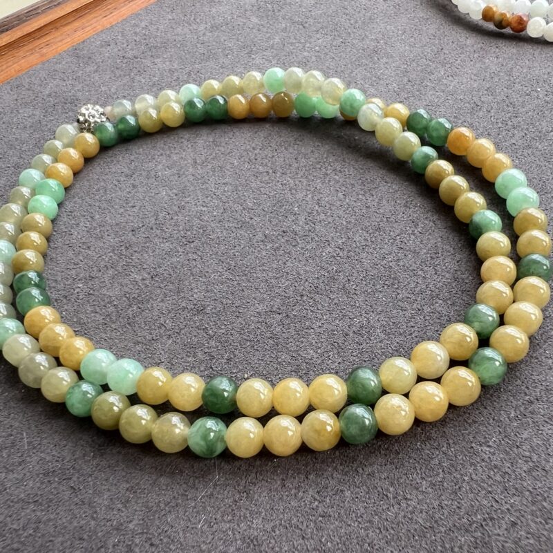 [6mm] Icy Multi-color Jade Necklace Beads, NBM-7581 | Certified Grade A Jade