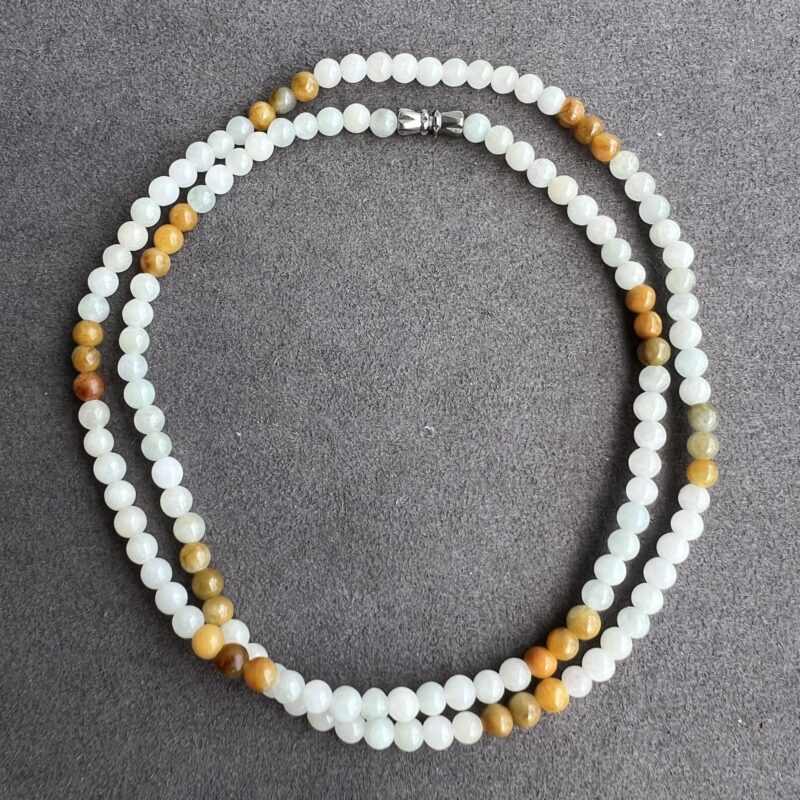 [5mm] Glutinous Icy Yellow Jade Necklace Beads, NBY-7582 | Certified Grade A Jade