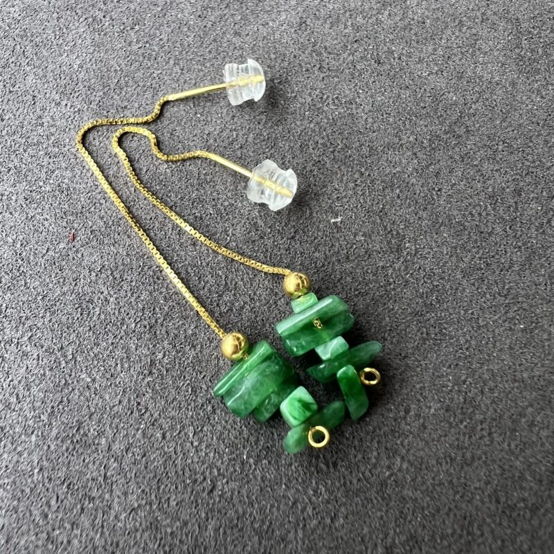 [5x5x-mm] Icy Green Jade Earring In setting, EHG-8298 | Certified Grade A Jade