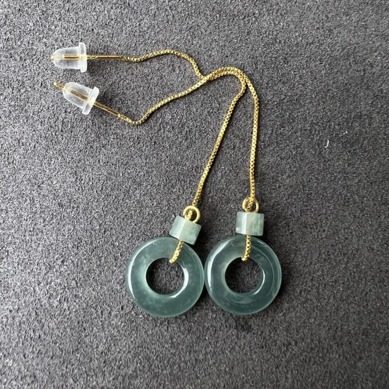 [12x12x-mm] Icy Blue Jade Earring 18K Gold, ECB-8274 | Certified Grade A Jade